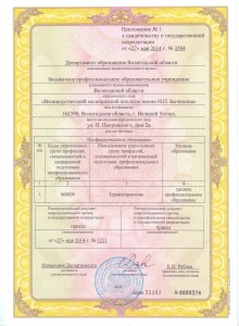 Приложение к свидетельству